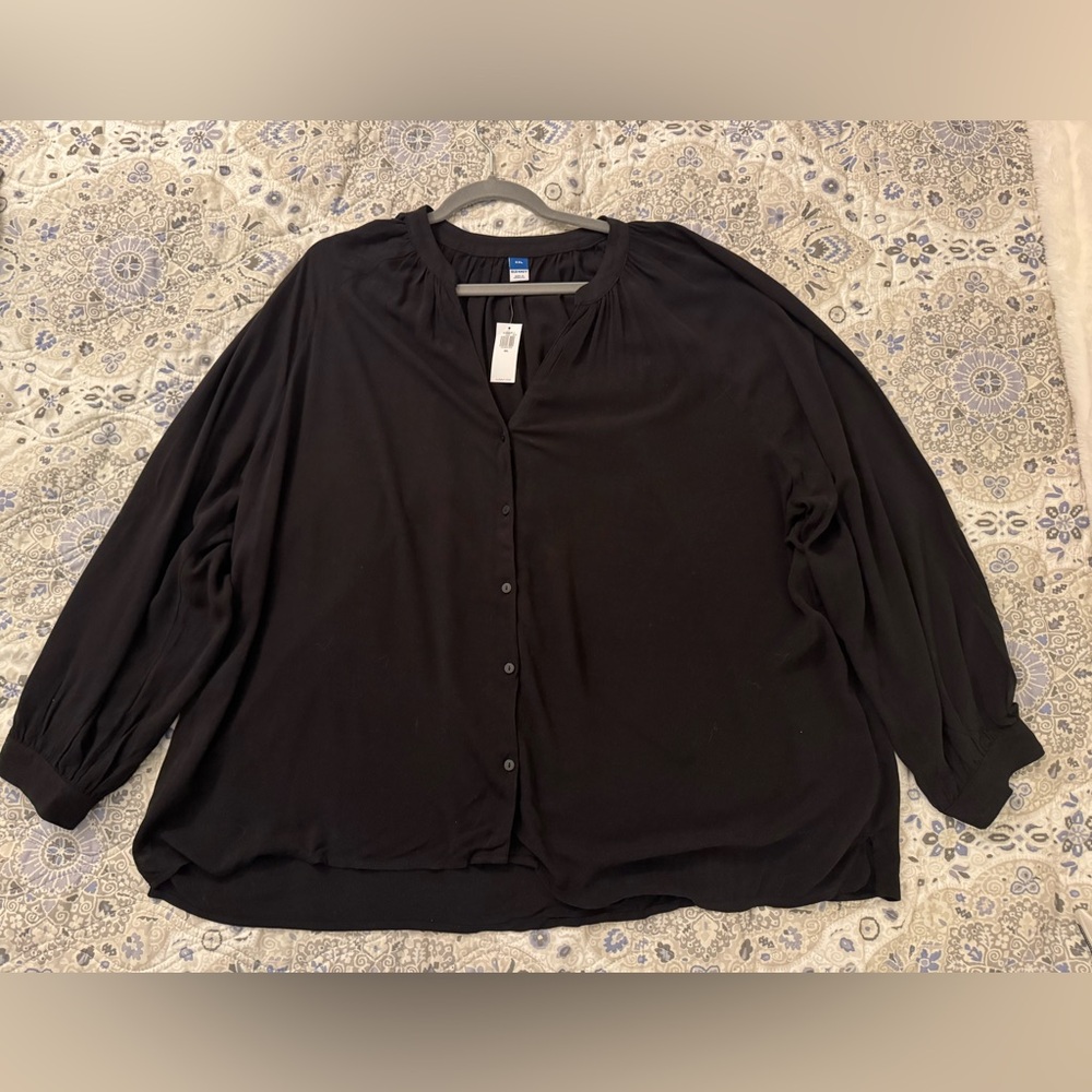 Old Navy Women’s Button Down Blouse Peasant Style NWT Size XXL Black